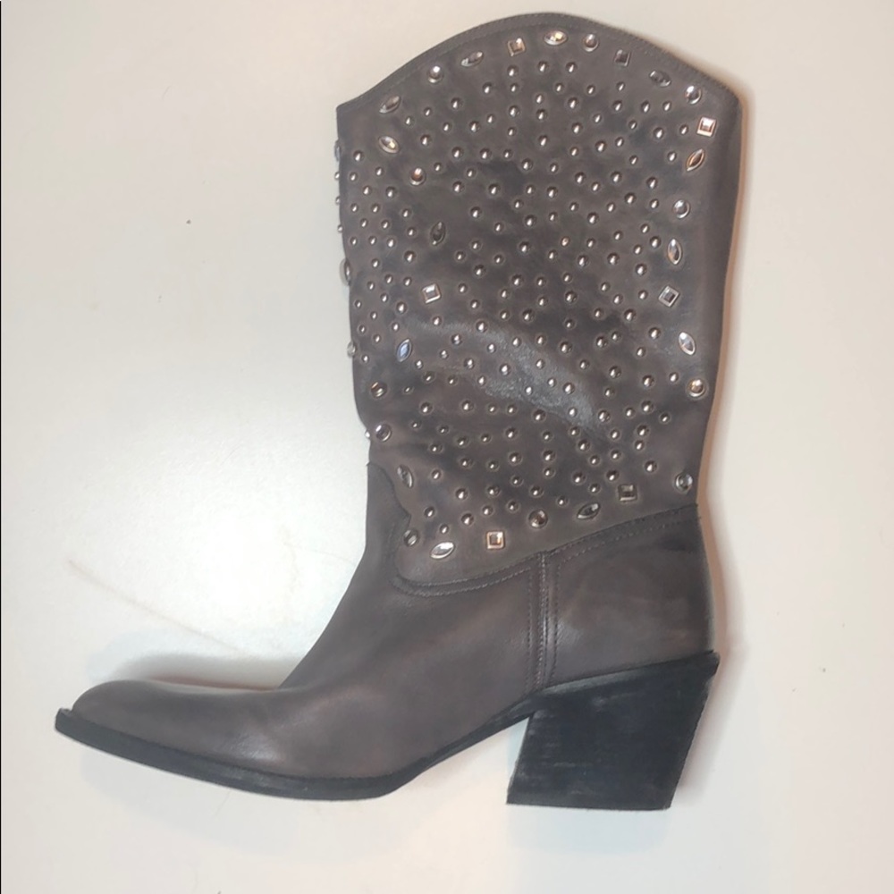 Gray Jeweled Cowboy Boots